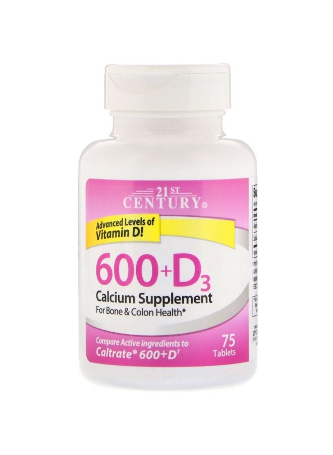 600 Plus D3 Calcium Dietary Supplement - 75 Tablets